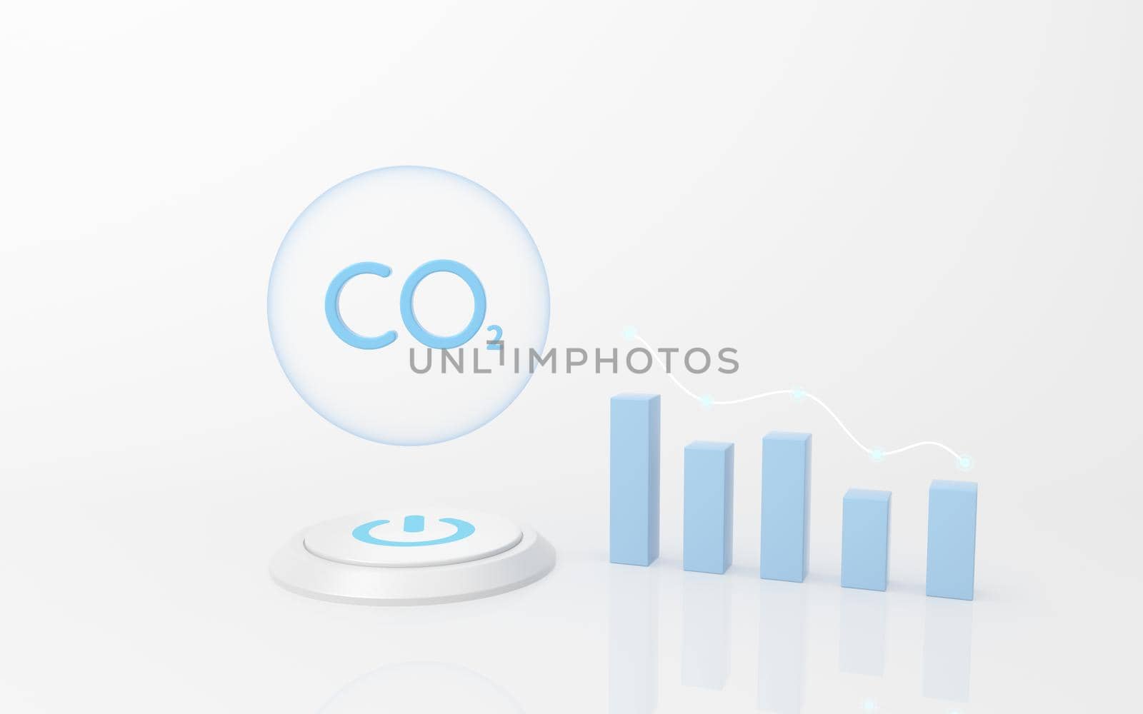 Carbon emissions and bar chart, 3d rendering. Computer digital drawing,