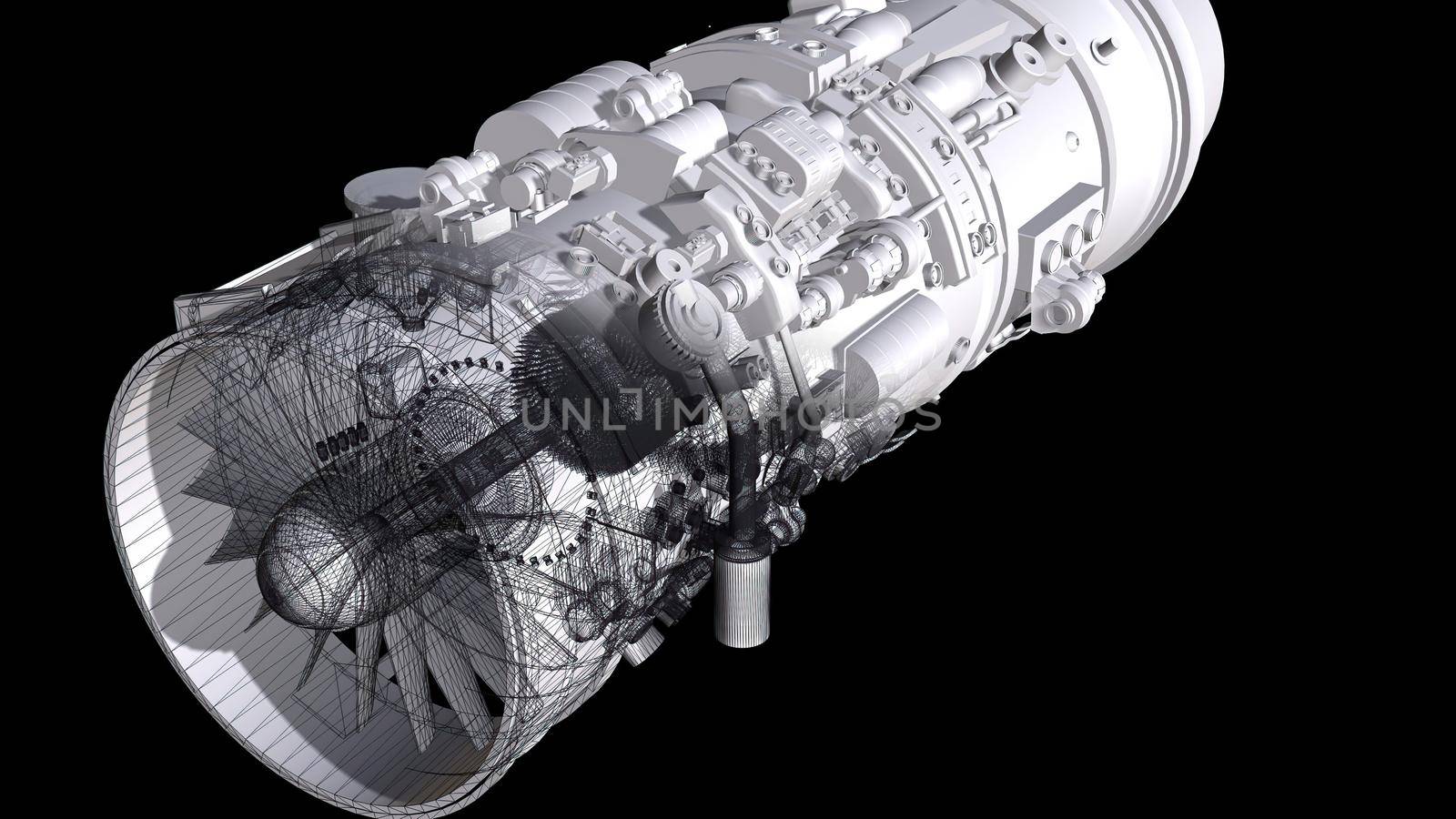 3d illustration - wire frame Airplane Engine Motor With Blades Close-Up. by vitanovski