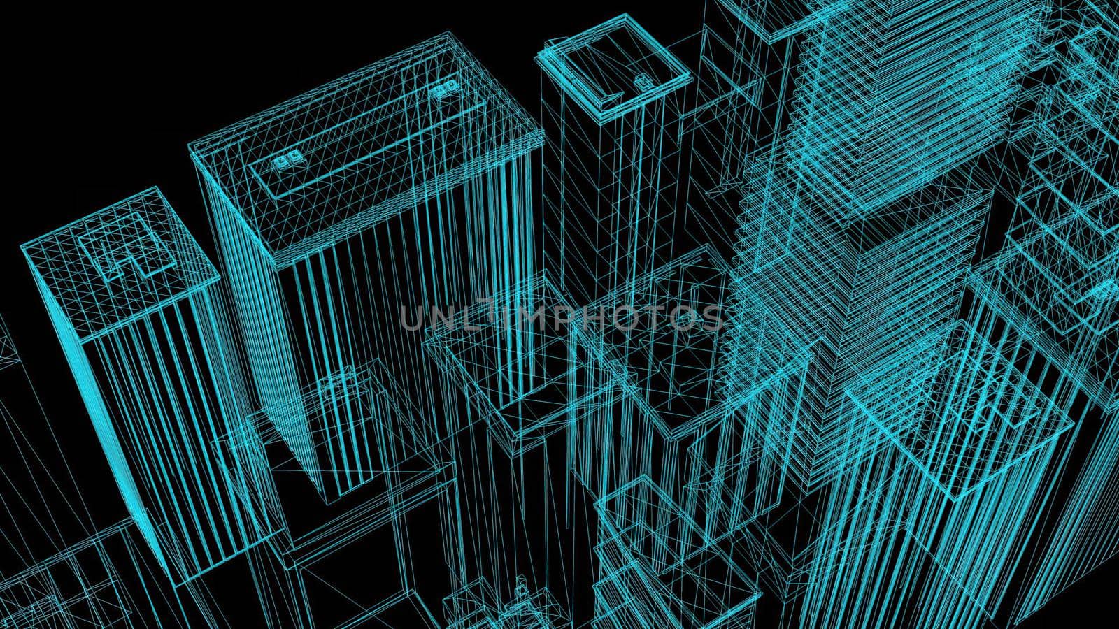 3d illustration - wire frame Model Of City 