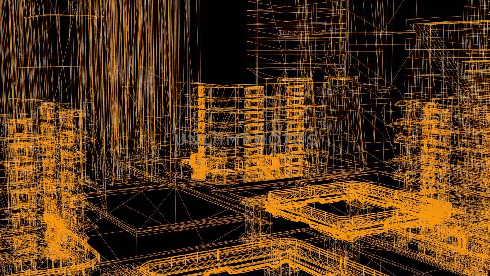 3d illustration - wire frame Model Of City 