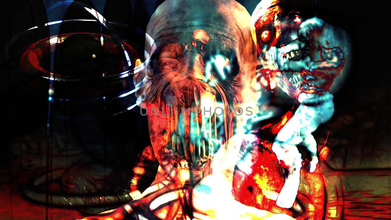 3d illustration - Horror Zombie With scary Effects, 