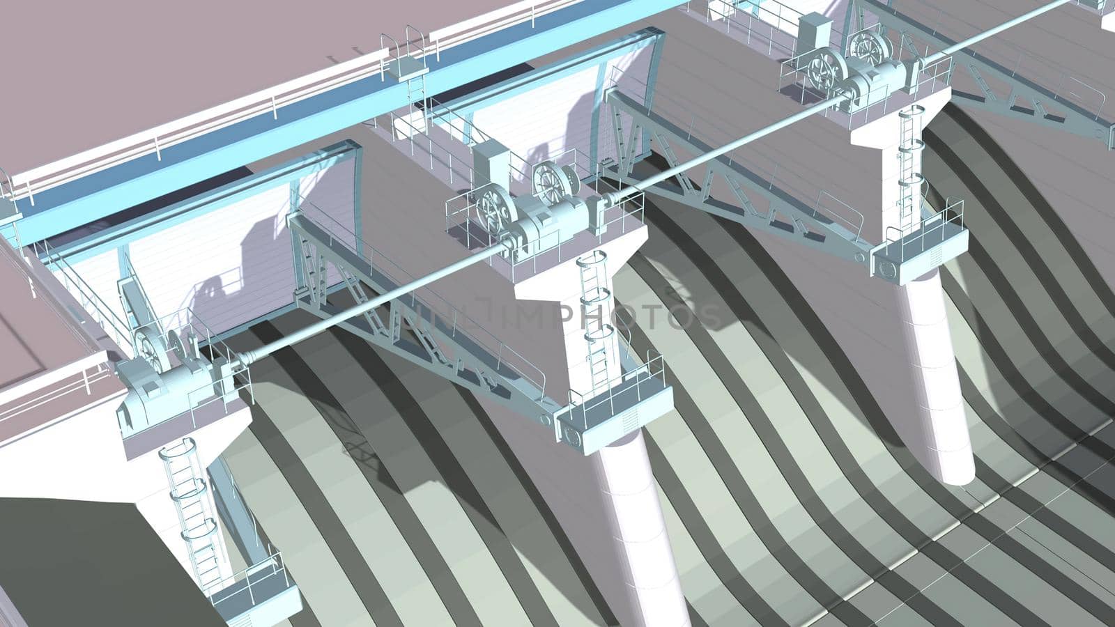 3d illustration - Close Up Of Large Dam With Gates