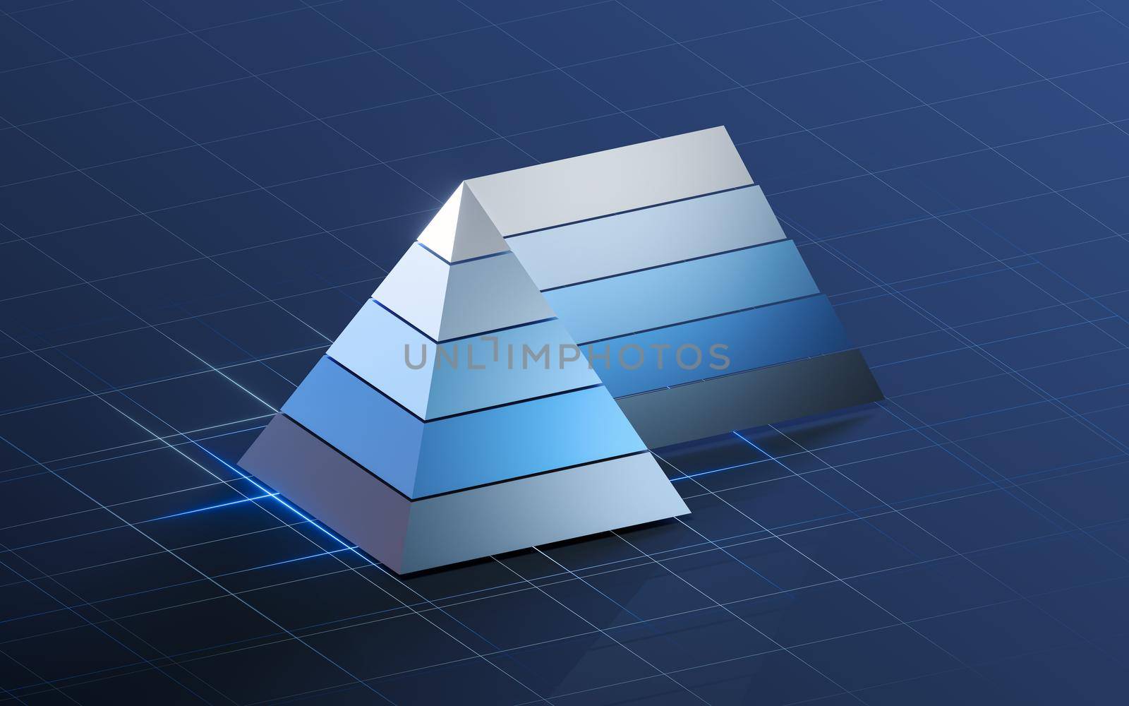 Pyramid graphics and data analysis, 3d rendering. Computer digital drawing.