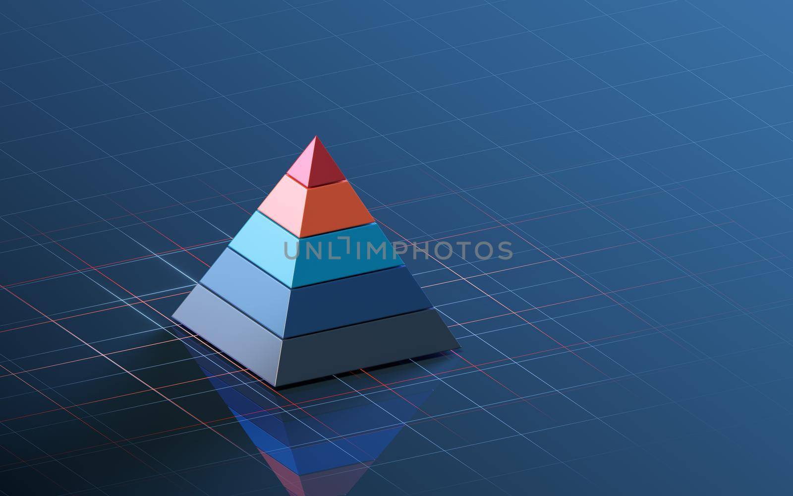 Pyramid graphics and data analysis, 3d rendering. Computer digital drawing.