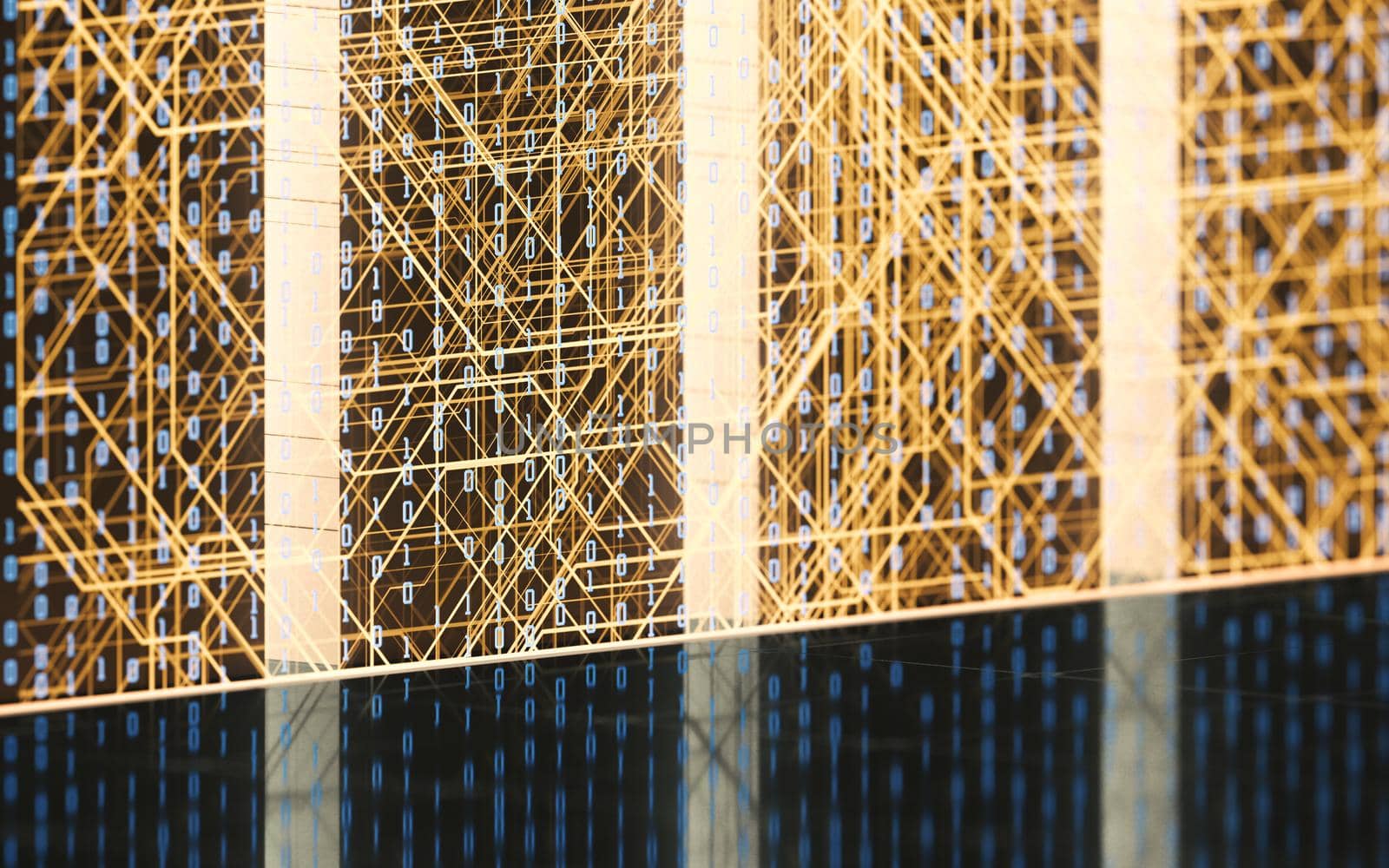 Futuristic gridding and lights, 3d rendering. Computer digital drawing.