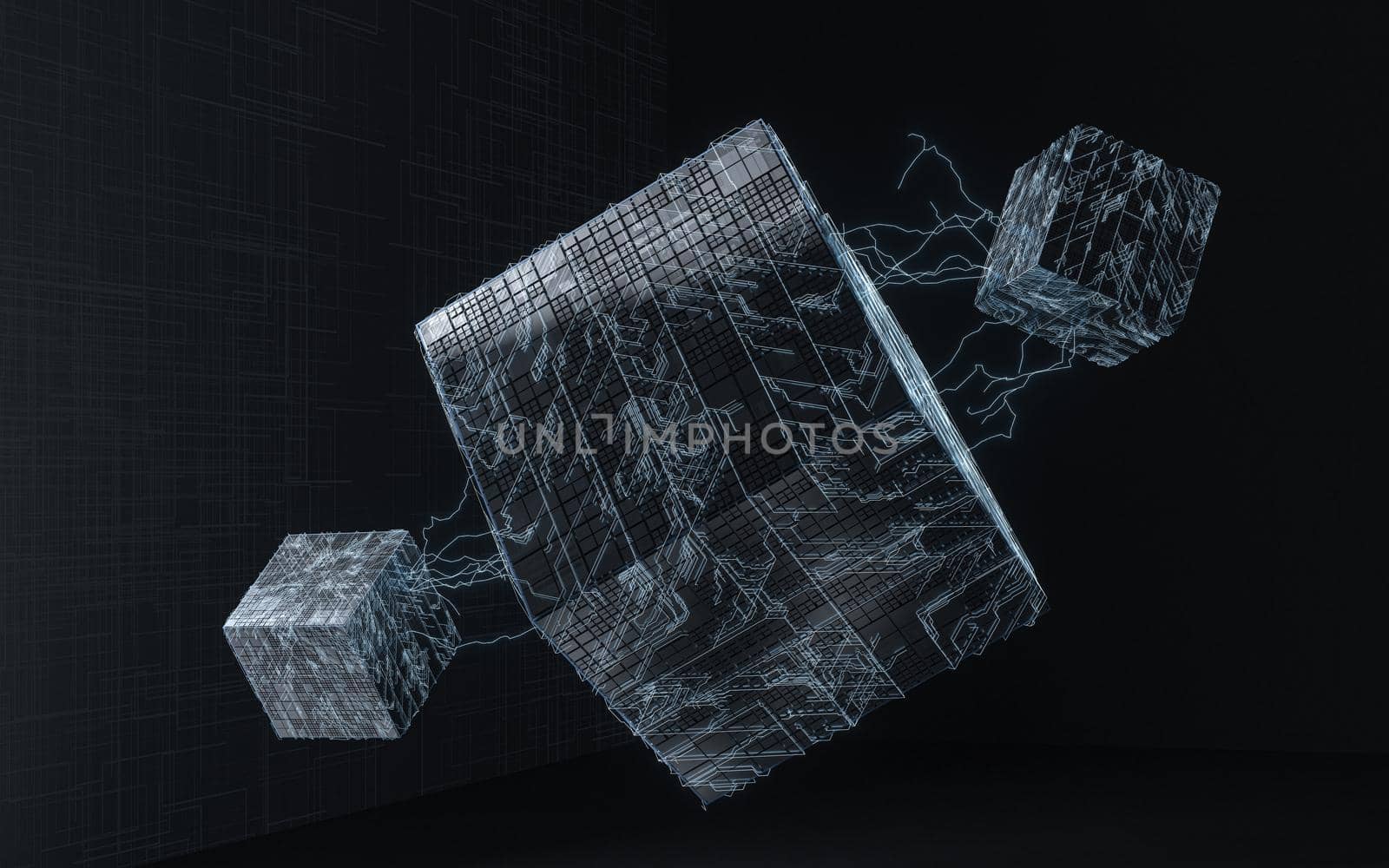 Cubes with black background, science and technology, 3d rendering. by vinkfan