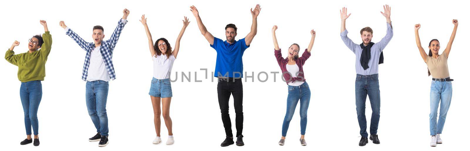 People with arms raised on white by ALotOfPeople