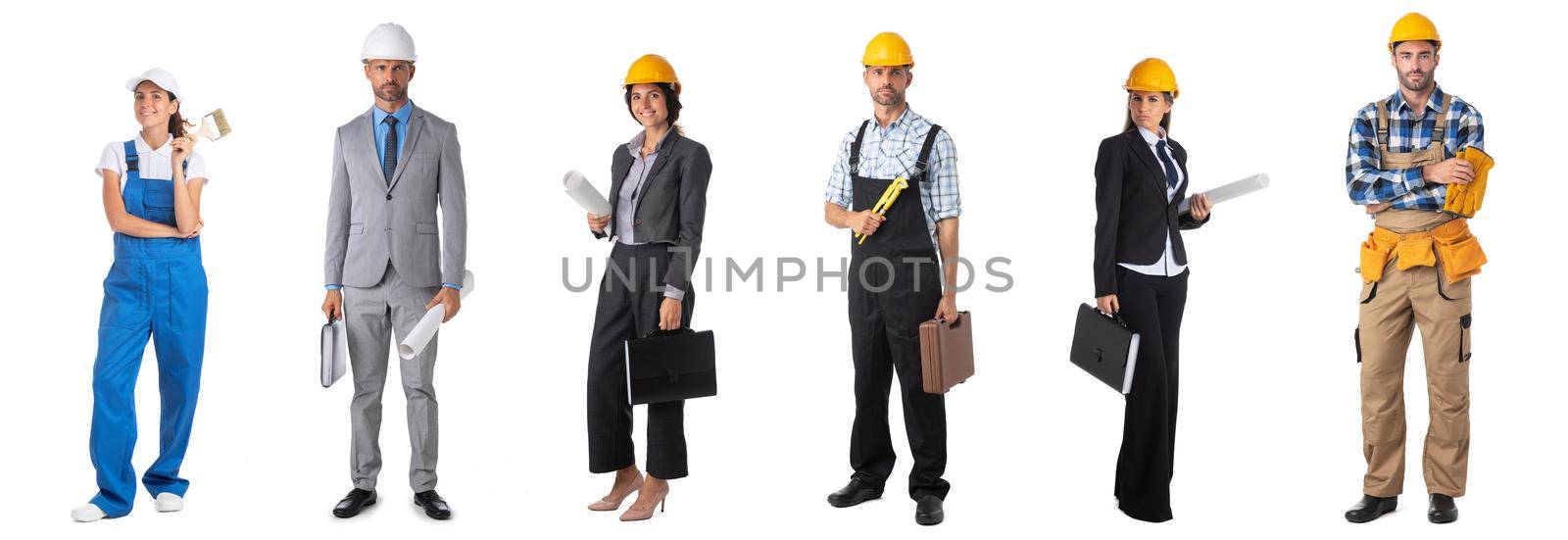 Construction industry workers on white by ALotOfPeople