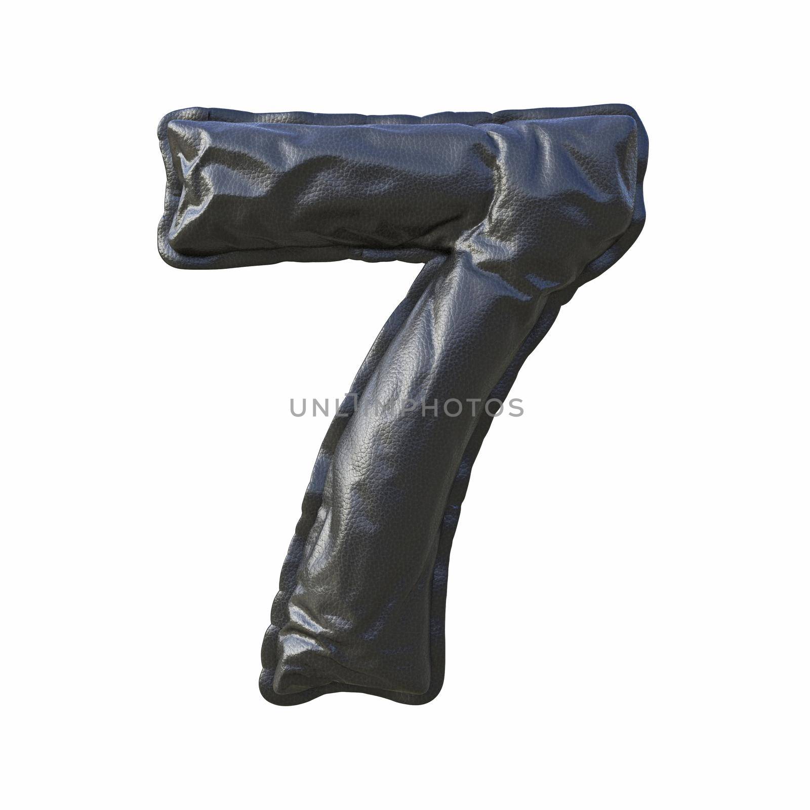 Black leather font Number 7 SEVEN 3D render illustration isolated on white background