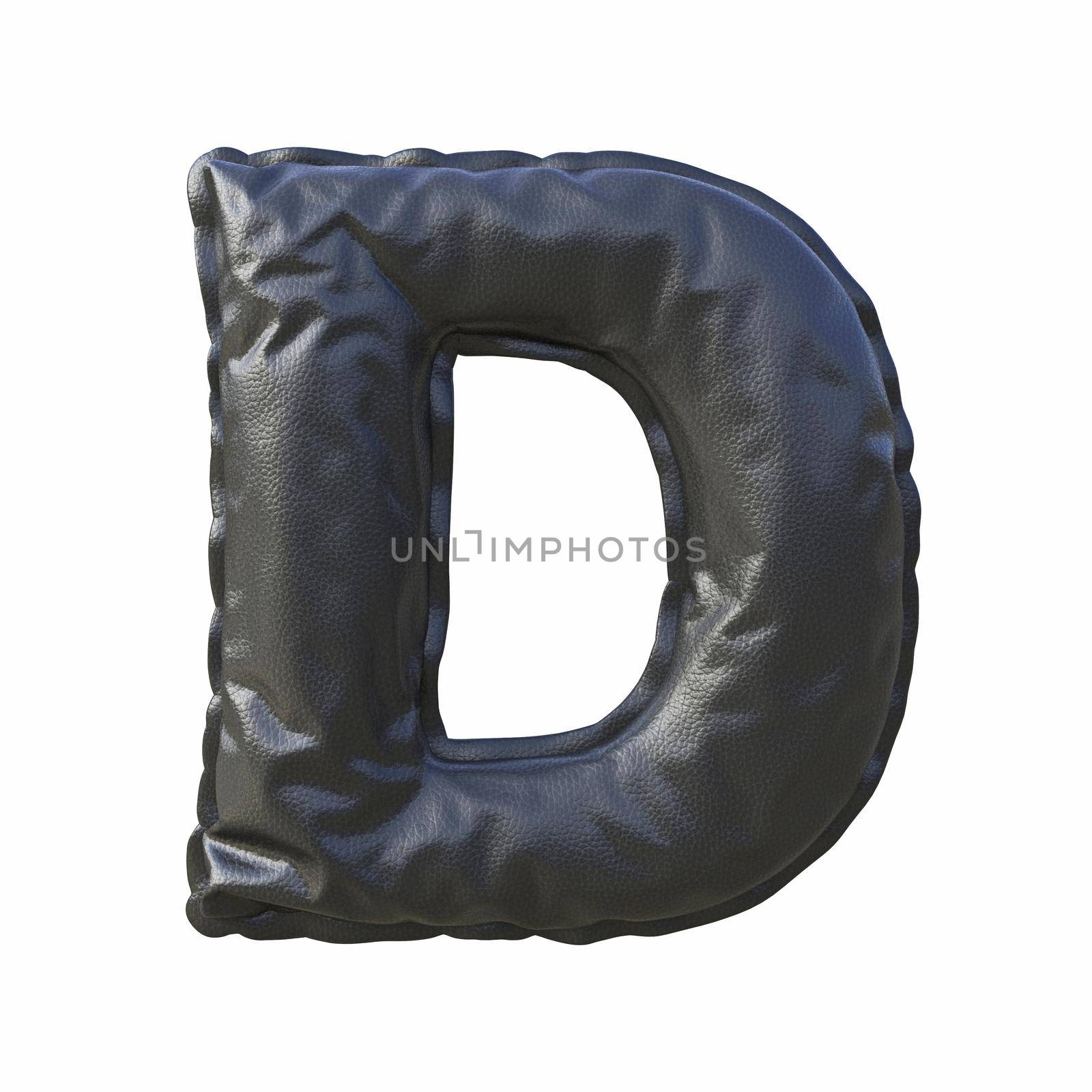 Black leather font Letter D 3D render illustration isolated on white background