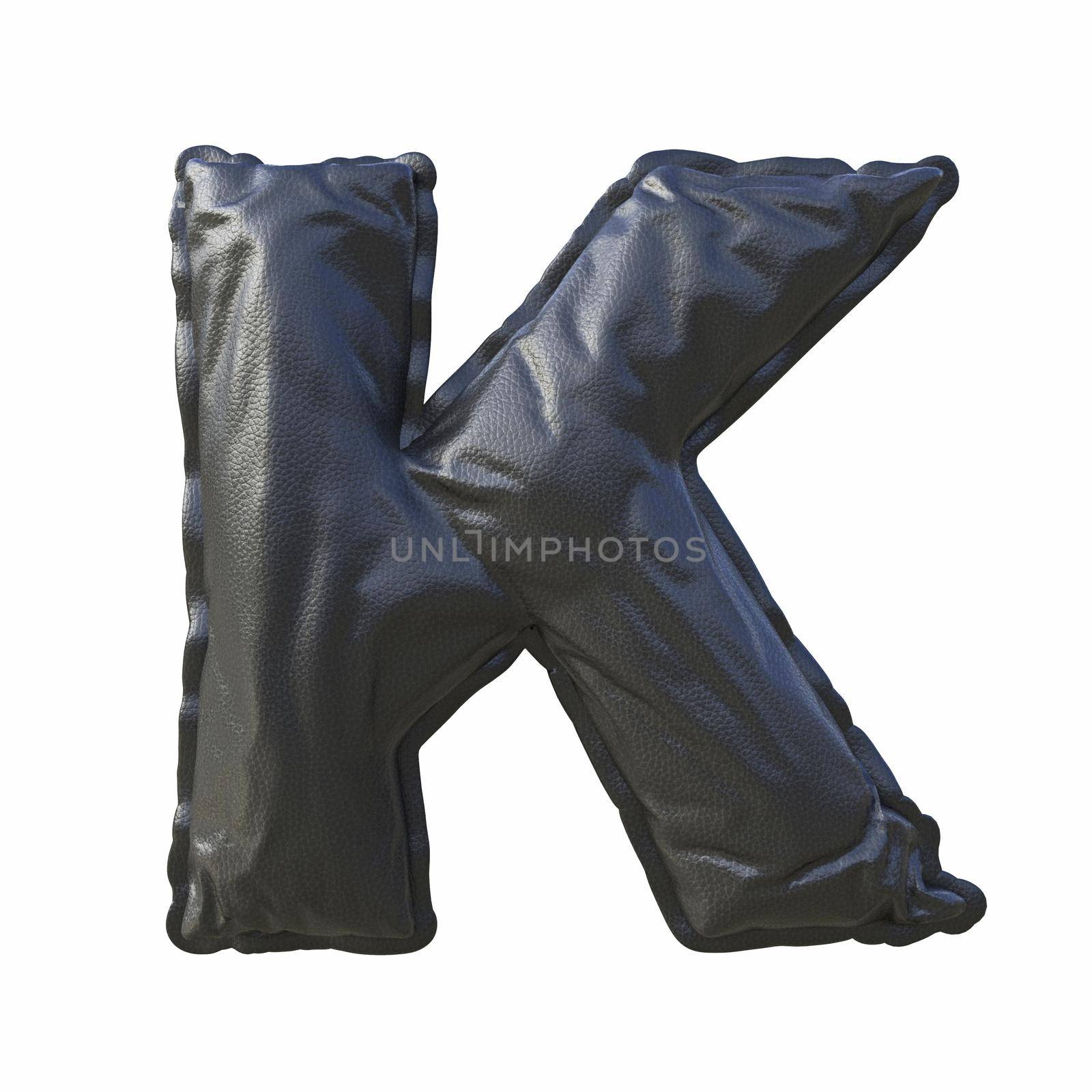 Black leather font Letter K 3D render illustration isolated on white background