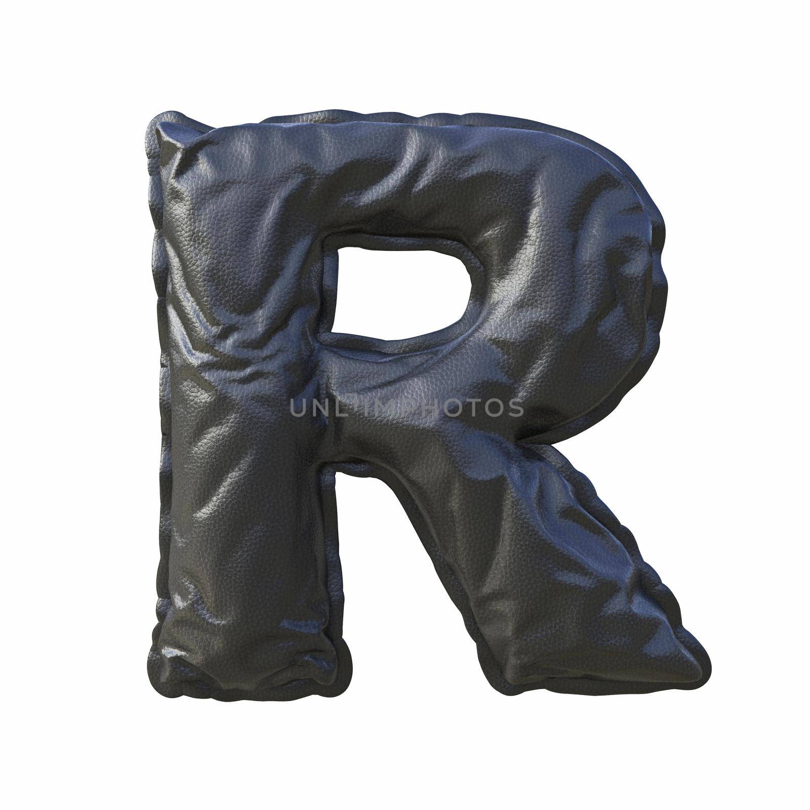Black leather font Letter R 3D render illustration isolated on white background