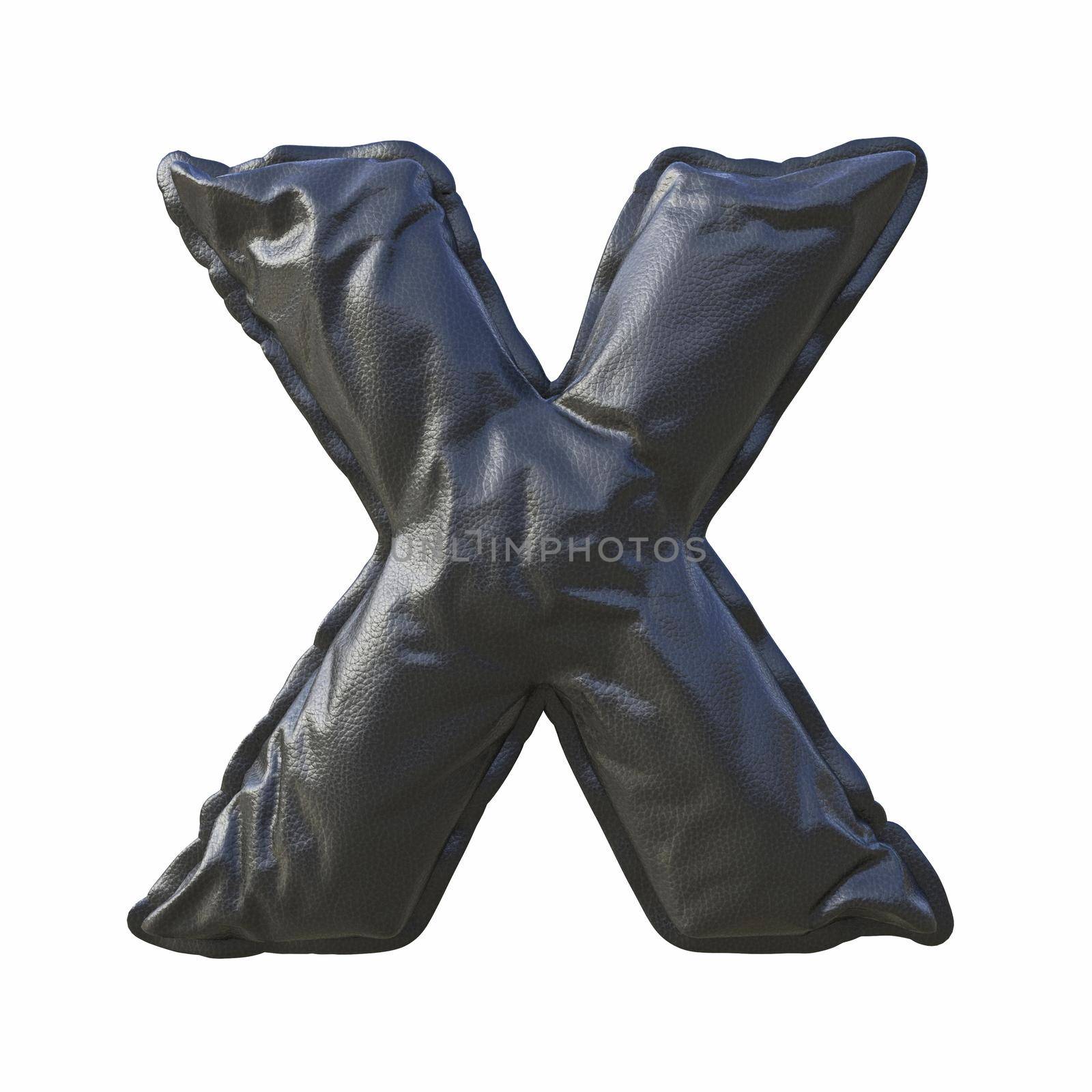 Black leather font Letter X 3D render illustration isolated on white background