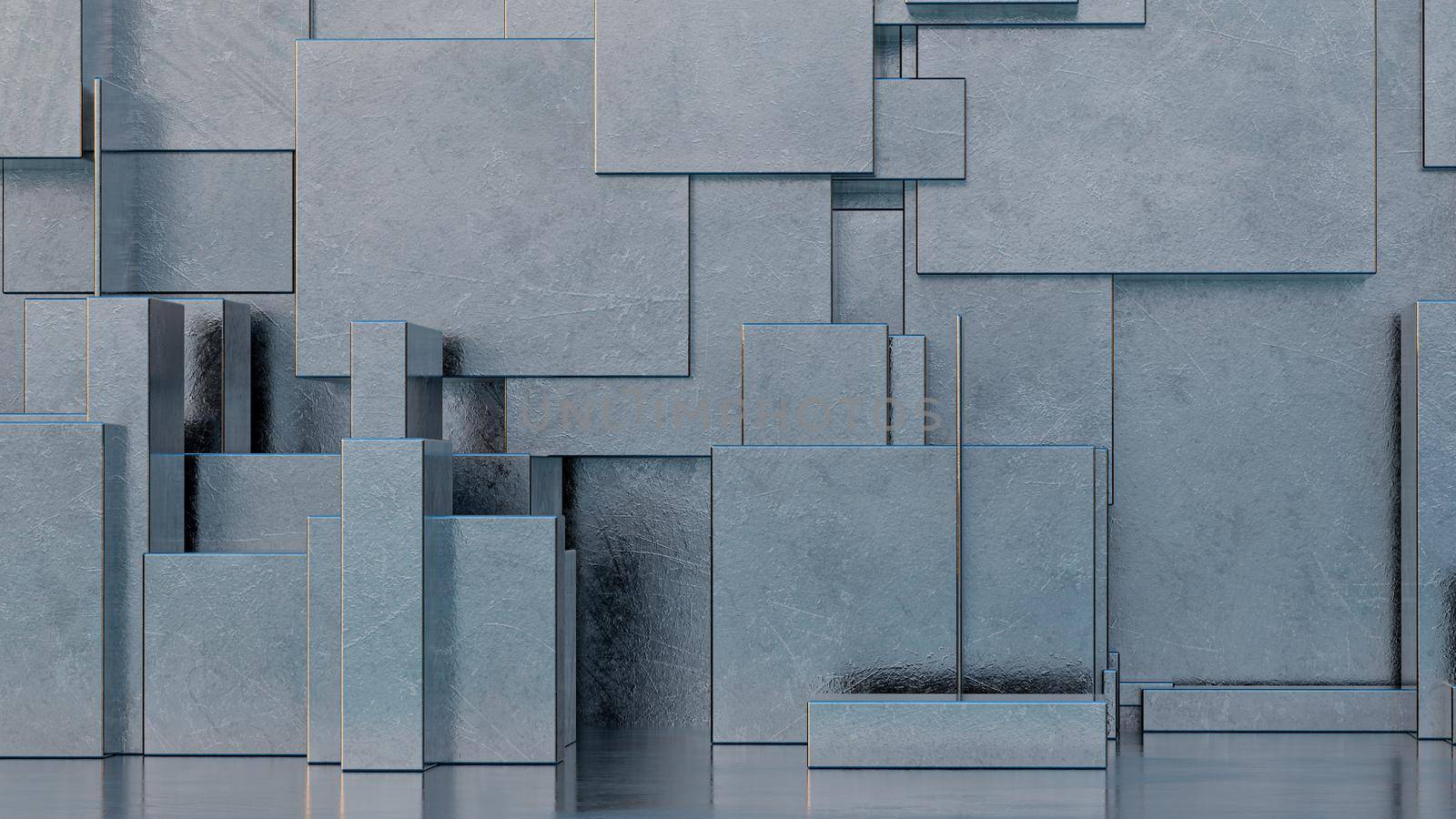 Abstract Empty Background of Silver Metal Cubes by cherezoff