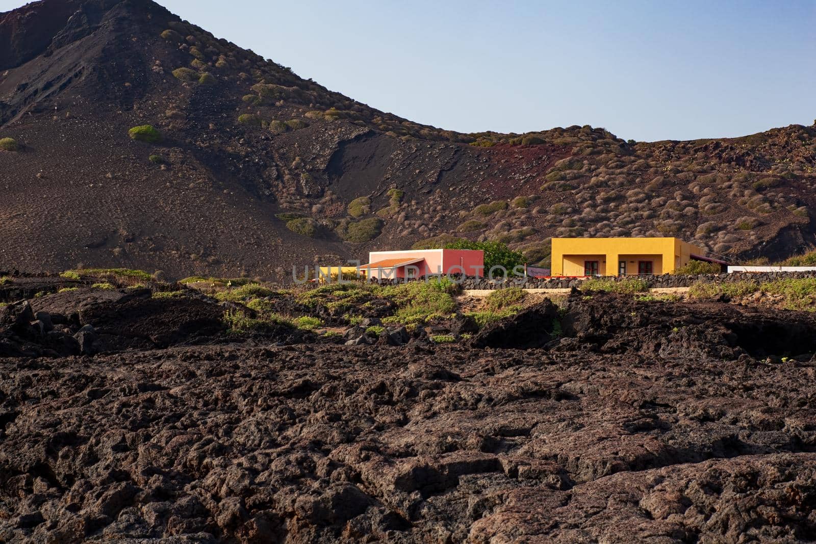 Characteristic view of Linosa with the typical colorful houses by bepsimage