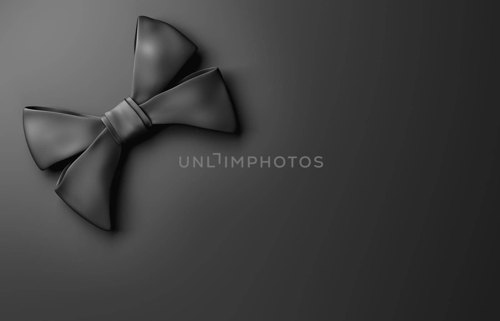 dark bow on black background with space for text. minimalistic black friday gift concept. 3d rendering
