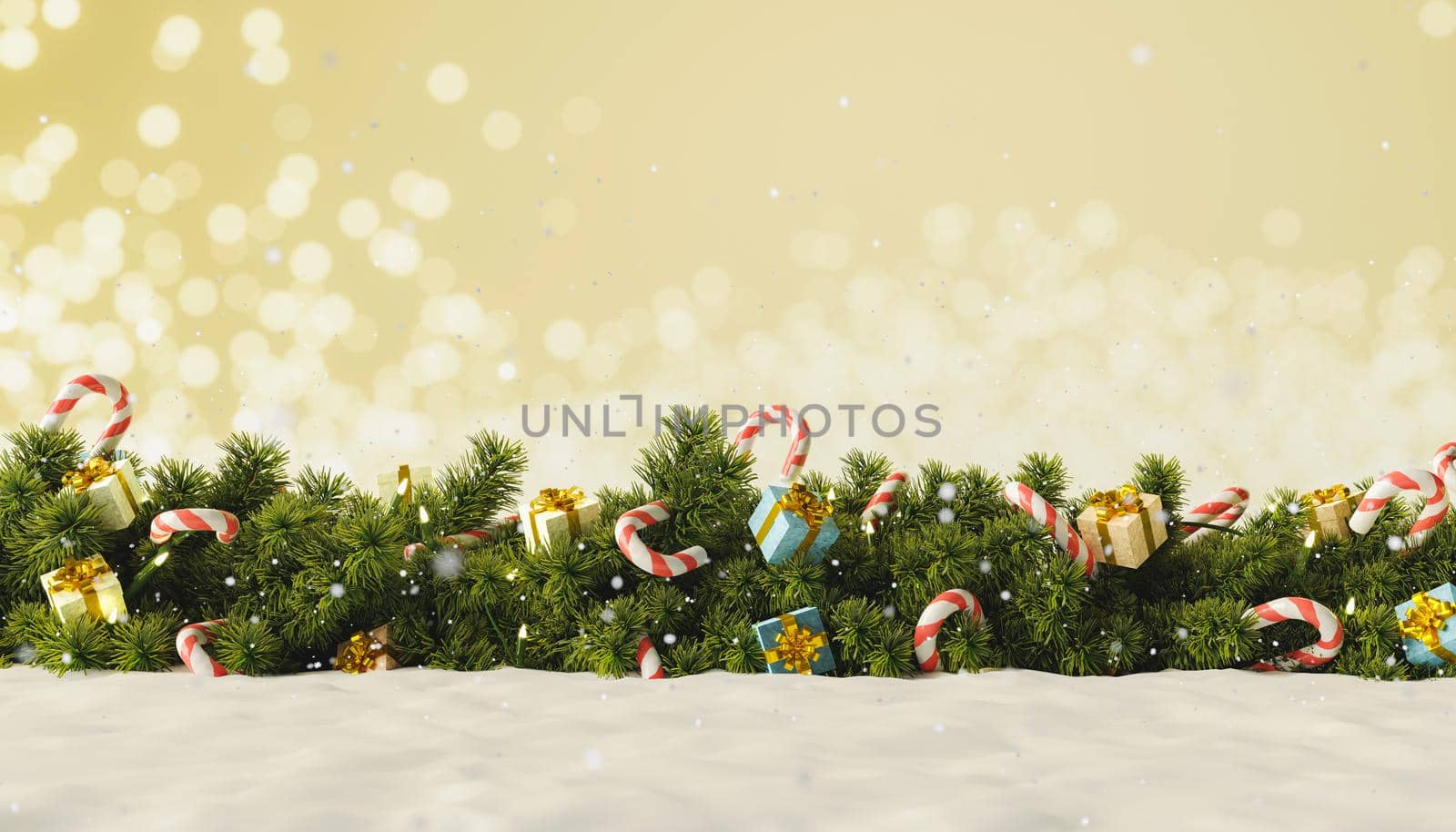 snowy christmas background with ornate garland by asolano