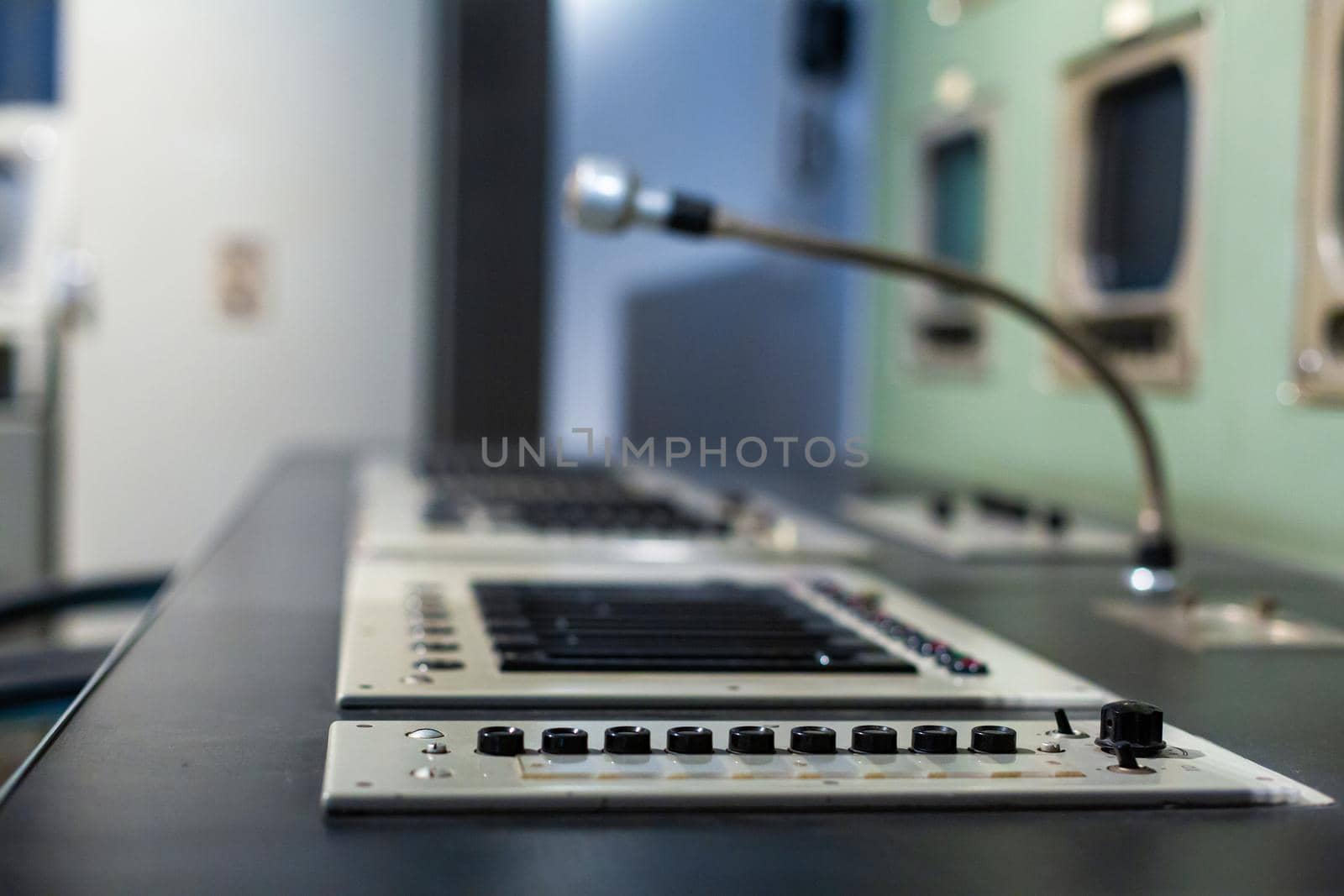 Microphone in the radio conversation room close up by Try_my_best