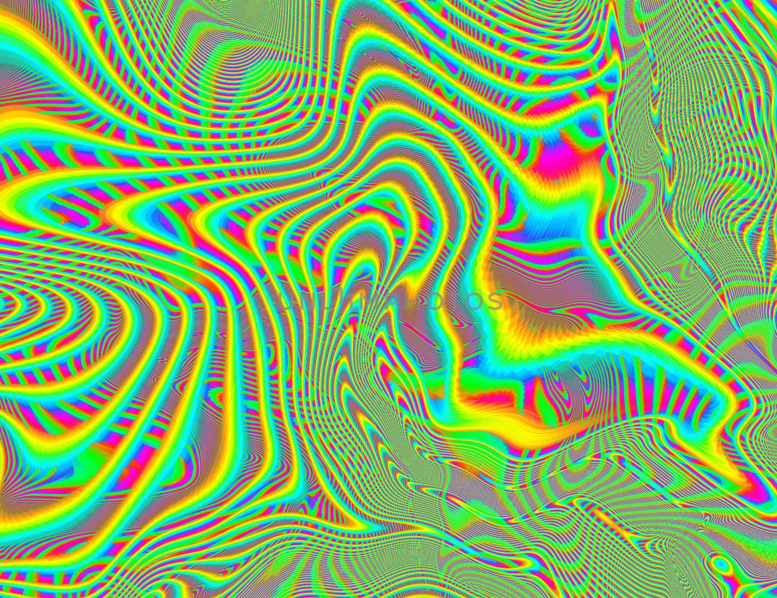 Hippie Trippy Psychedelic Rainbow Background LSD Colorful Wallpaper. Abstract Hypnotic Illusion. Hippie Retro Texture Glitch and Disco.