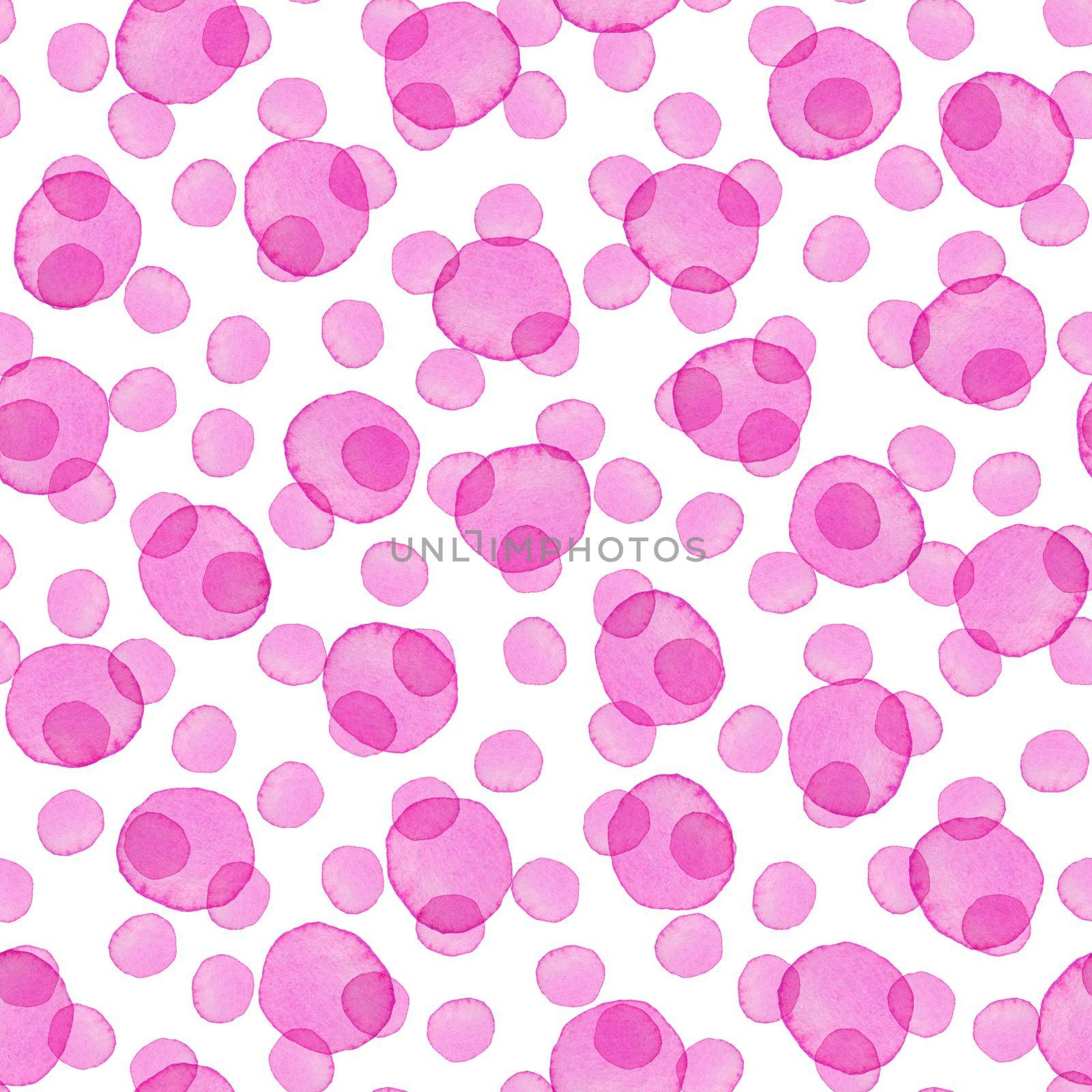 Hand Painted Brush Polka Dot Girly Seamless Watercolor Pattern. Abstract watercolour Round Circles in Pink Color. Artistic Design for Fabric and Background by DesignAB