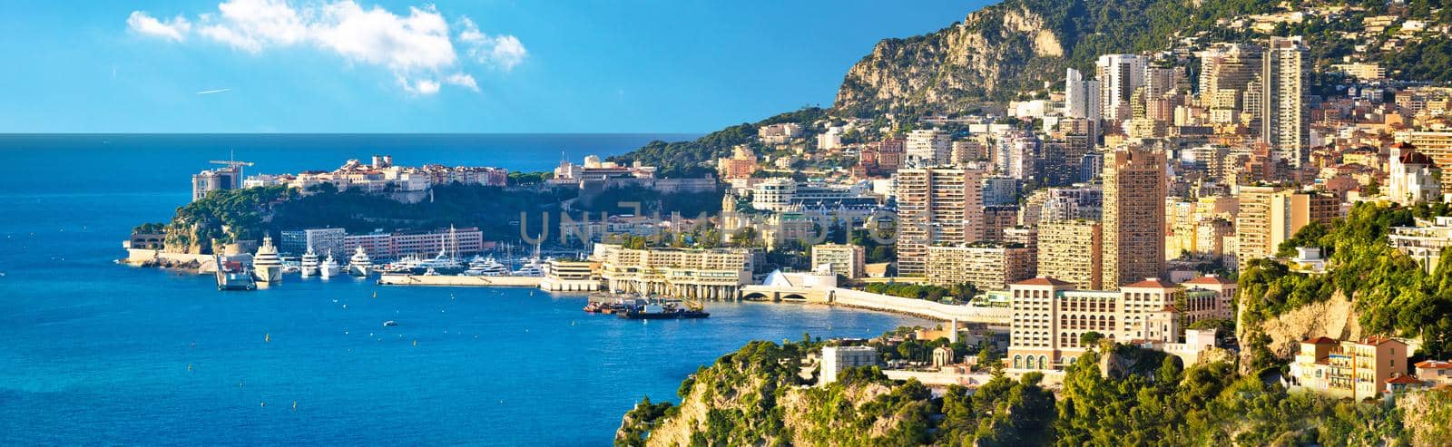 Monaco cityscape and coastline panoramic view, Cote d'Azur, Principality of Monaco