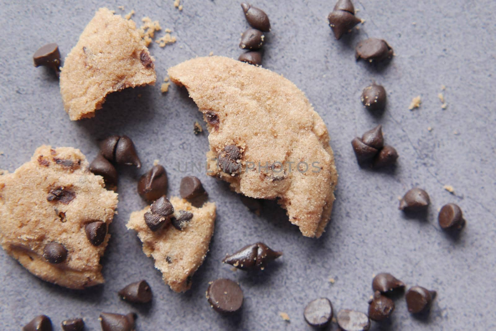 chocolate chip cookies on table close up .