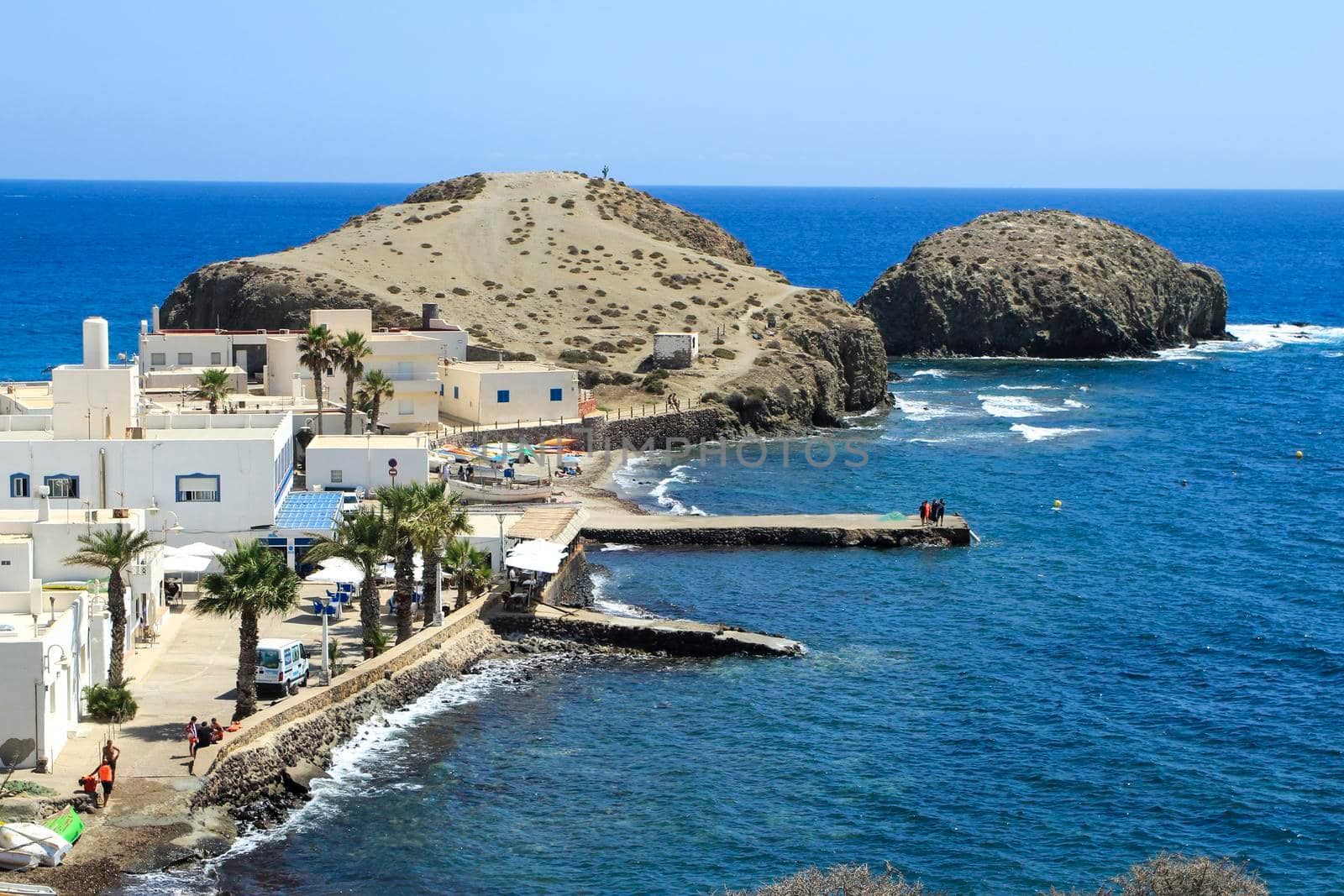 Isleta del Moro, Almeria, Spain- September 2, 2021:Beautiful seascape in Isleta del Moro village on a sunny day of summer