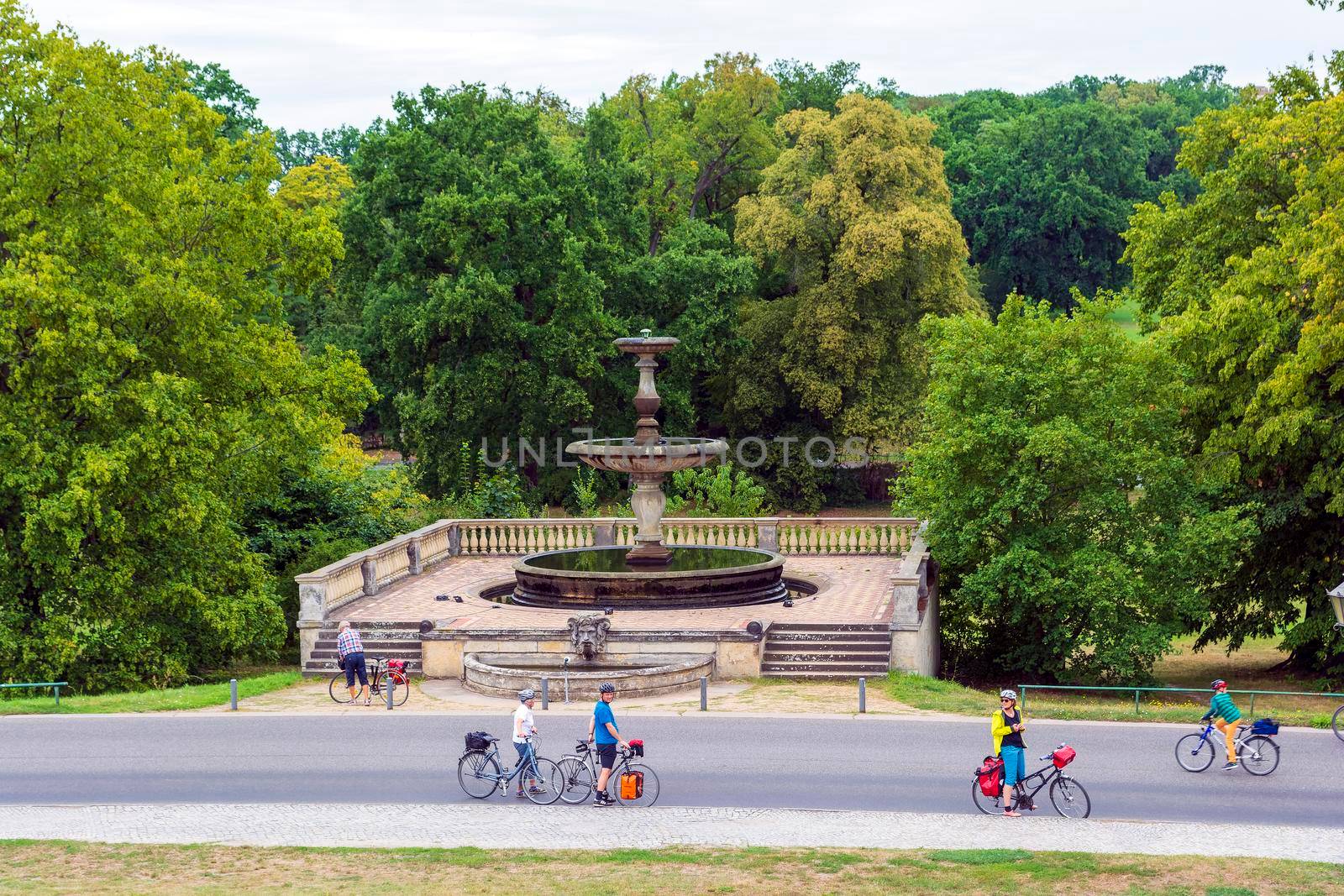 Berlin, Germany - August 17 2019: View of the Rossbrunnen fountain in Sanssouci park in Potsdam, Germany