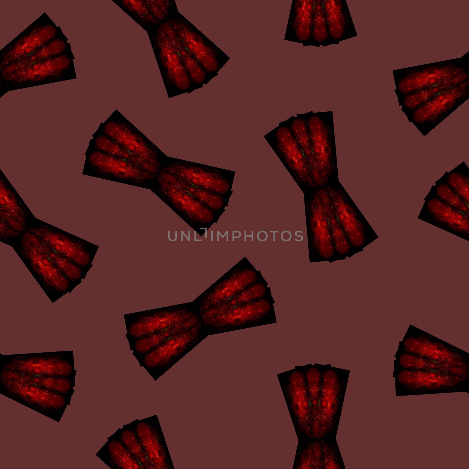 Seamless Pattern with Red and Black Bow on Red Background. by Rina_Dozornaya