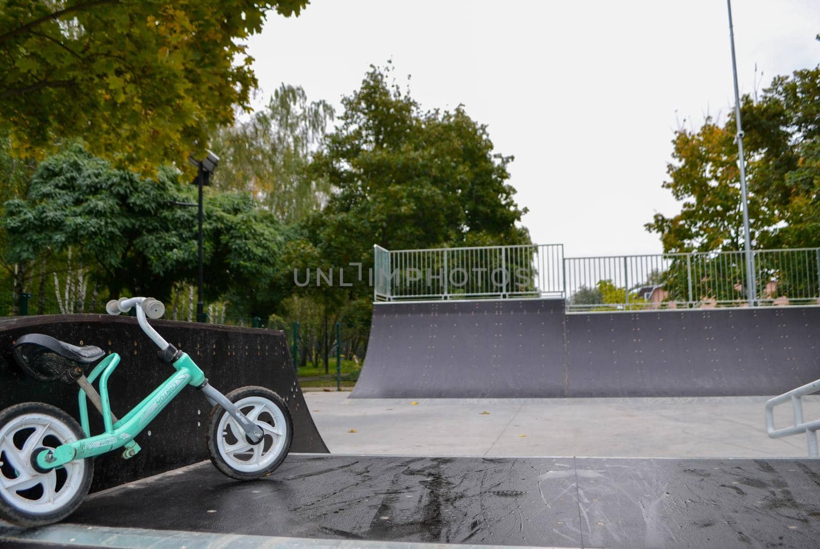 skatepark ramps in the park on autumn by milastokerpro