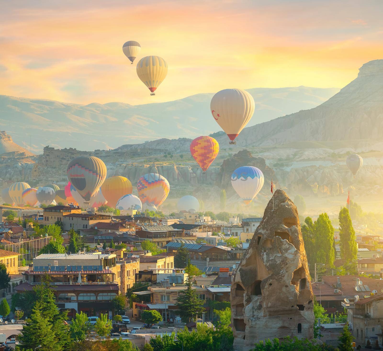 hot air balloons launch in Goreme, Turkey