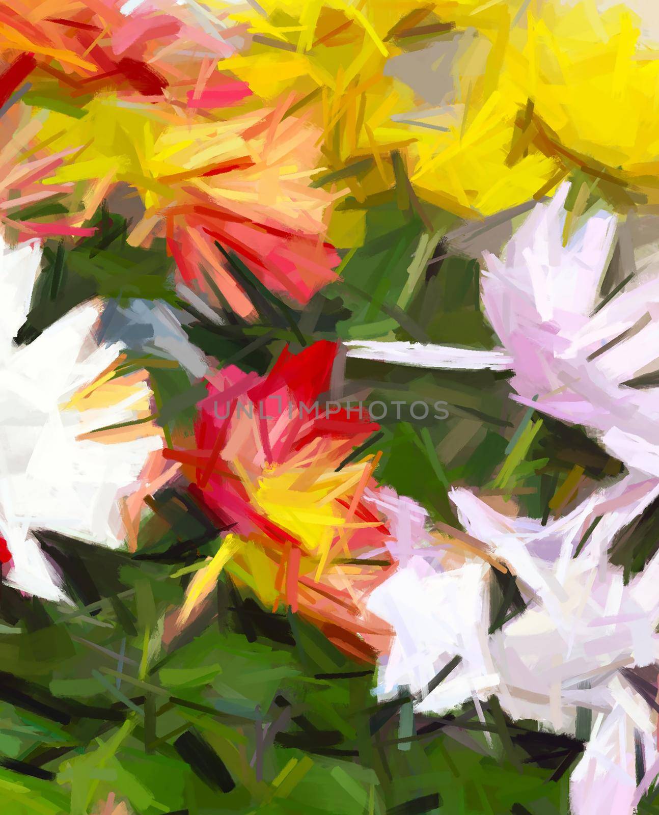 Expressive brush strokes digital painting of a floral background for fashion prints, graphics, backgrounds and crafts