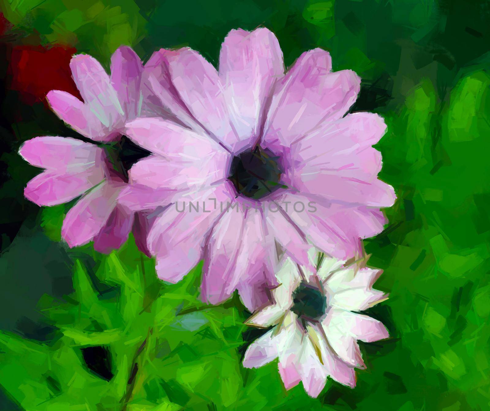 Purple flowers digital painting, expressive brush strokes card