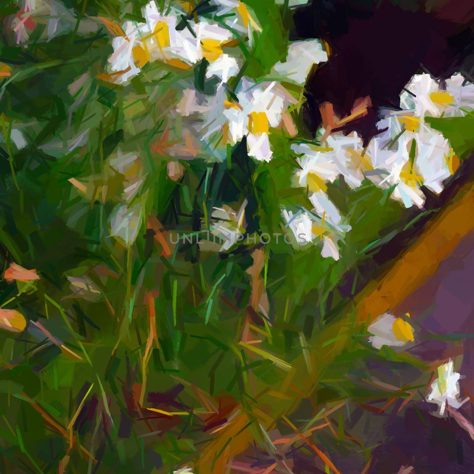 Abstract Daisies floral background, digital painting