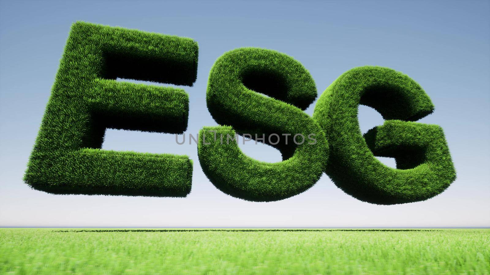 Green grass ESG sign nature landscape Environmental Social Governance 3d render by Zozulinskyi