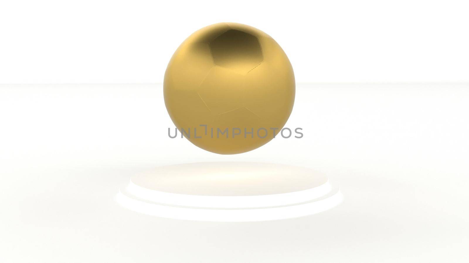 Yellow golden ball in 3d style on white pedestal 3d render