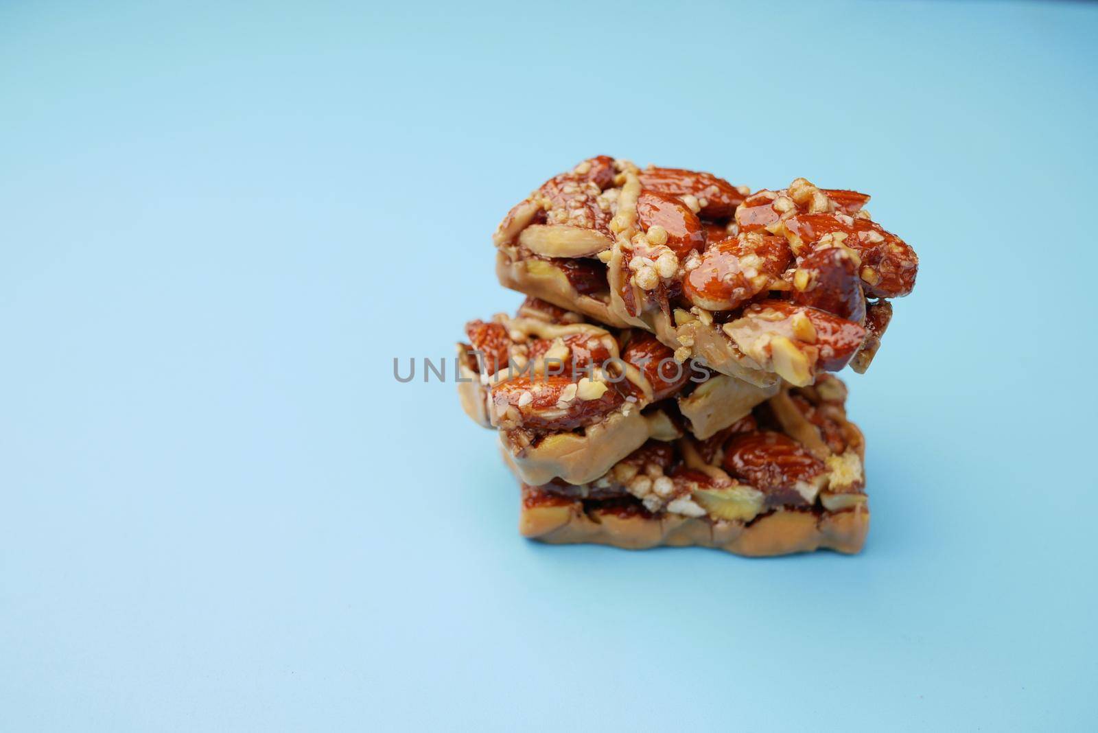 Almond and oat protein bars on table