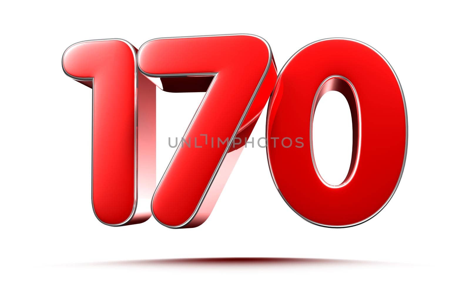 Rounded red numbers 170 on white background 3D illustration with clipping path by thitimontoyai
