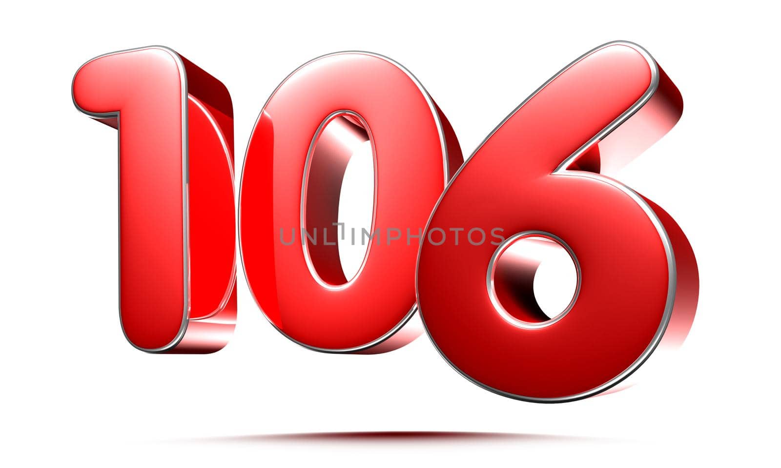 Rounded red numbers 106 on white background 3D illustration with clipping path by thitimontoyai