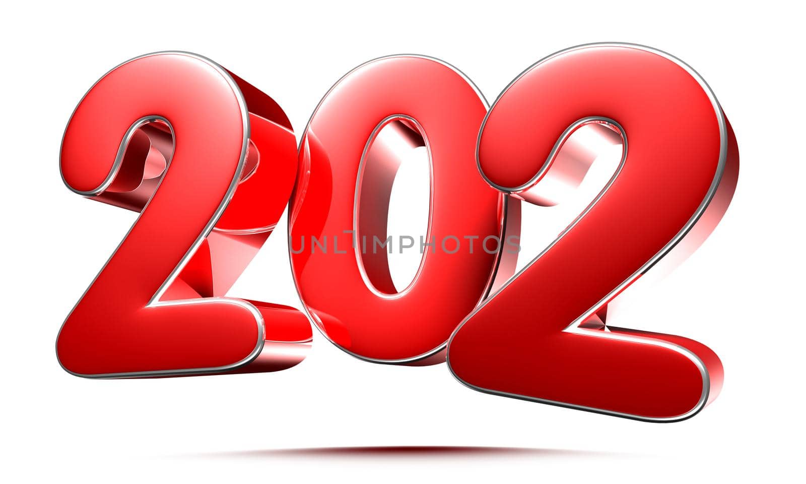Rounded red numbers 202 on white background 3D illustration with clipping path by thitimontoyai