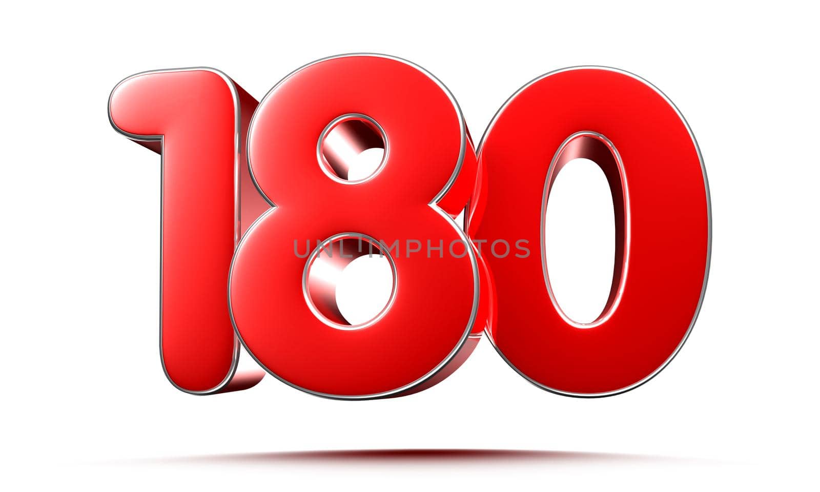 Rounded red numbers 180 on white background 3D illustration with clipping path by thitimontoyai