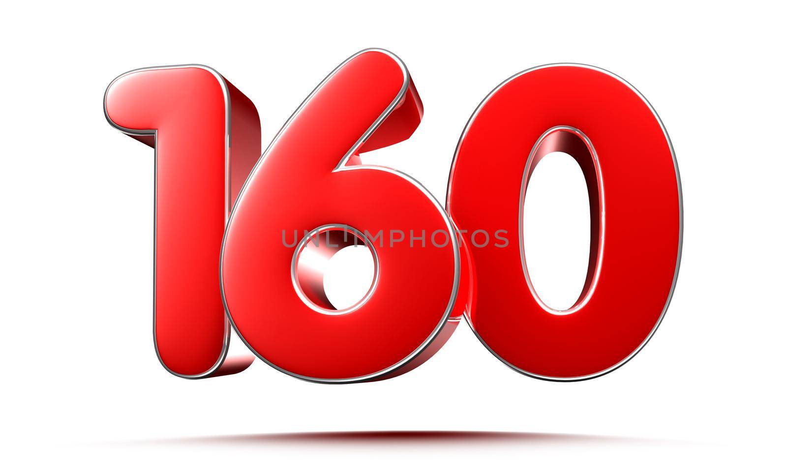 Rounded red numbers 160 on white background 3D illustration with clipping path by thitimontoyai