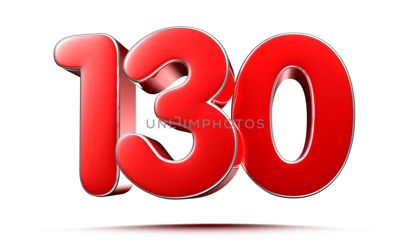 Rounded red numbers 130 on white background 3D illustration with clipping path by thitimontoyai