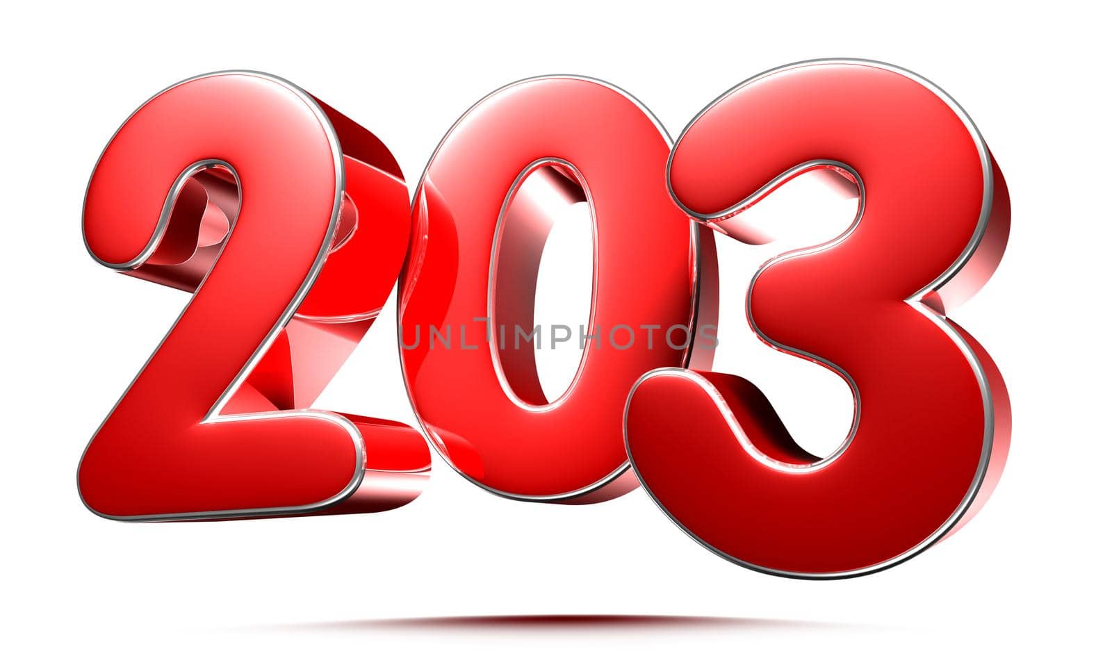 Rounded red numbers 203 on white background 3D illustration with clipping path by thitimontoyai