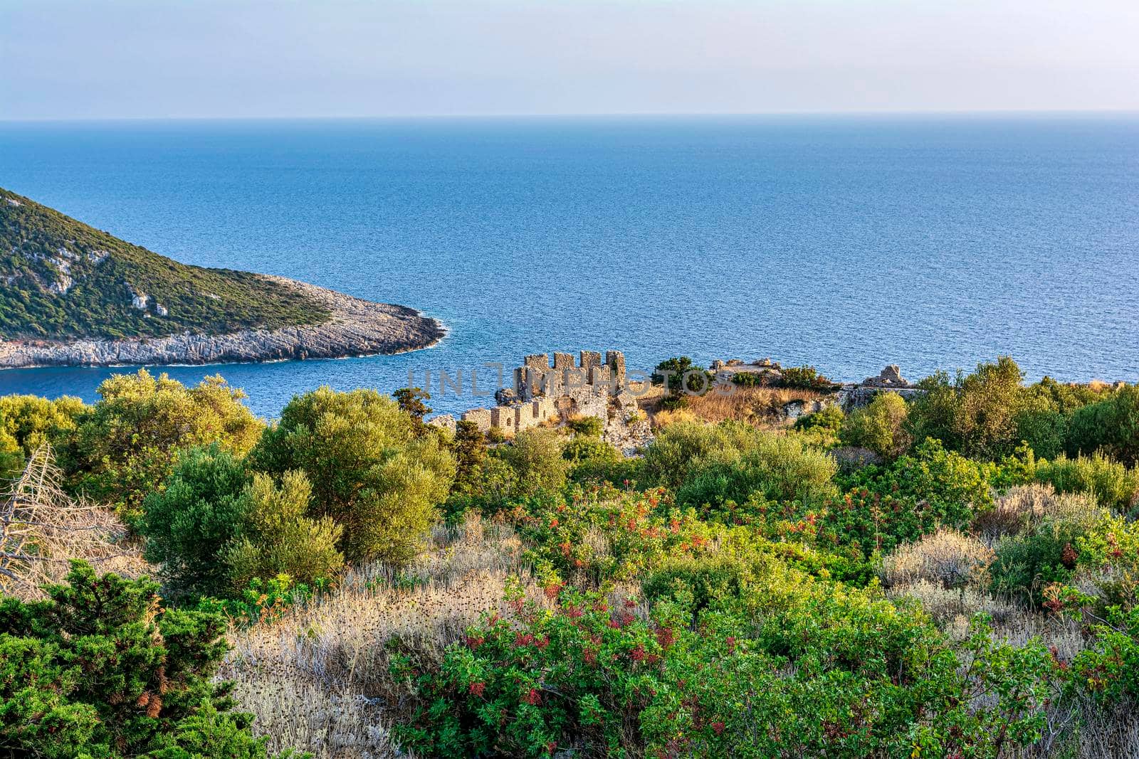 View of Palaiokastro castle of ancient Pylos. Greece. Palaiokastro was built in the 13th century A.D. by the Franks.