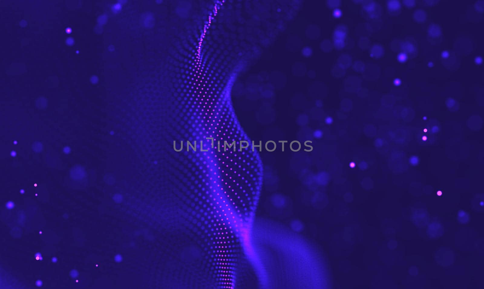 Abstract futuristic illustration of polygonal surface. Low poly shape with connecting dots and lines on dark background. 3D rendering