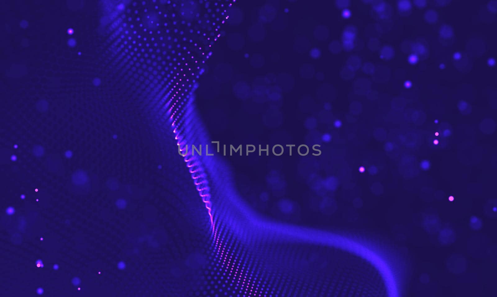 Abstract futuristic illustration of polygonal surface. Low poly shape with connecting dots and lines on dark background. 3D rendering