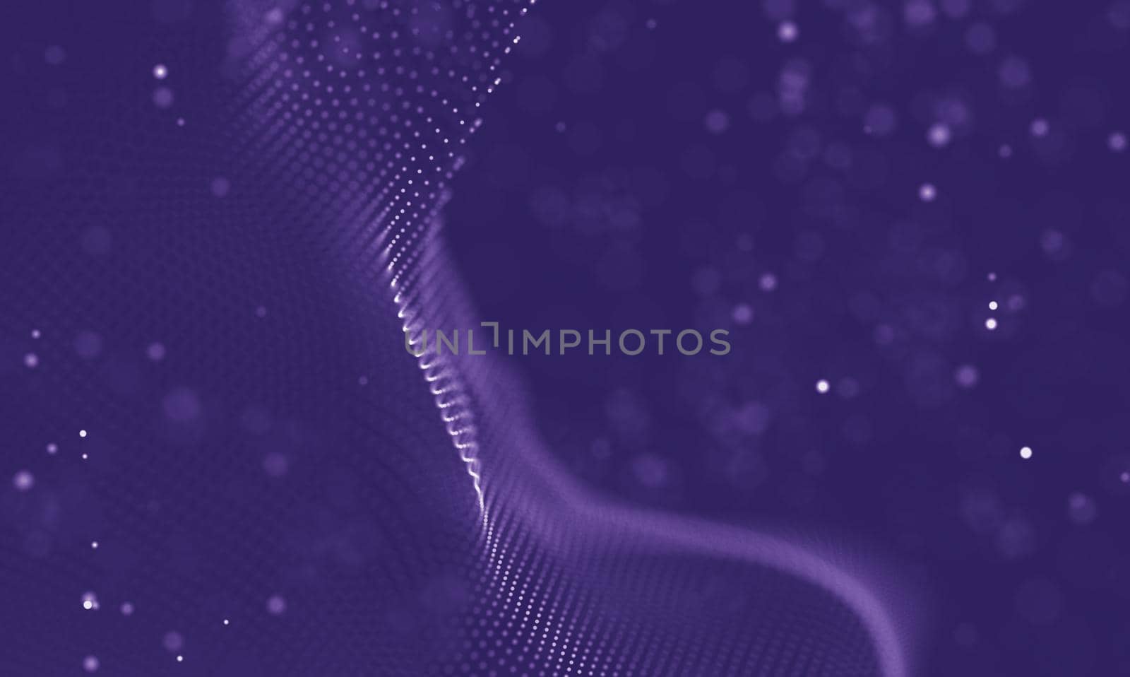 Abstract futuristic illustration of polygonal surface. Low poly shape with connecting dots and lines on dark background. 3D rendering