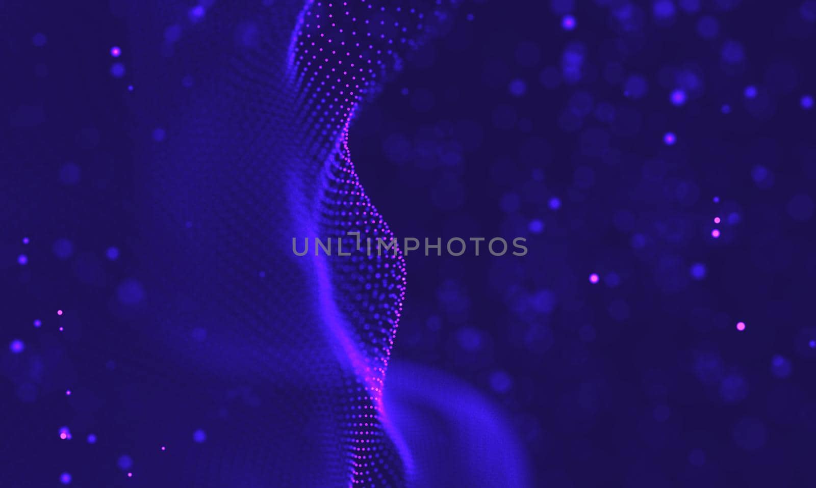 Abstract futuristic illustration of polygonal surface. Low poly shape with connecting dots and lines on dark background. 3D rendering