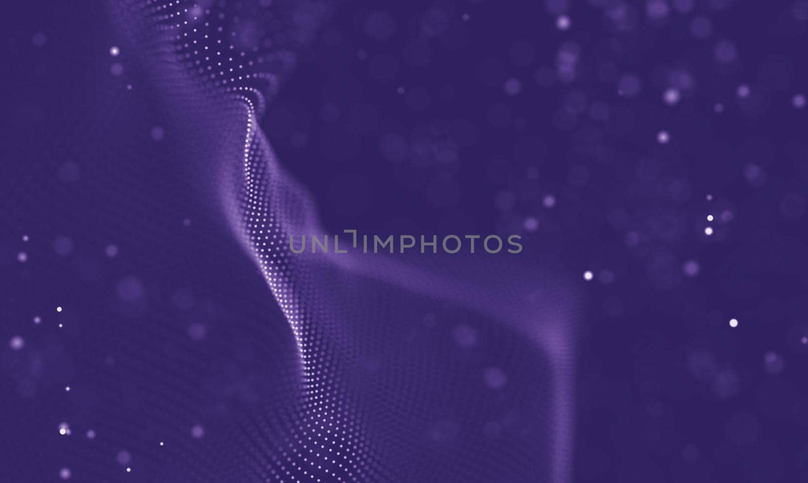 Abstract futuristic illustration of polygonal surface. Low poly shape with connecting dots and lines on dark background. 3D rendering